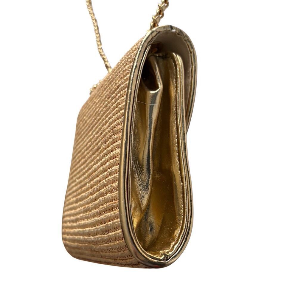 La Regale Woven Straw Grass Handbag Purse Gold Tone Hardware Vintage Chain Strap - Picture 6 of 8